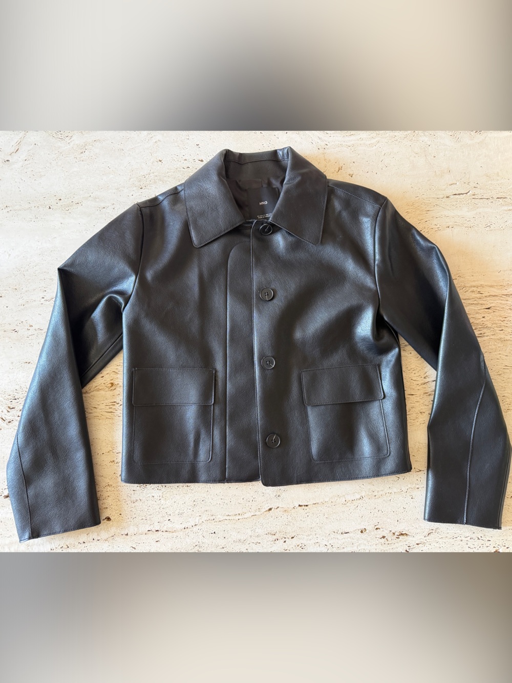 Mango‎ Black Faux Leather Button Jacket
